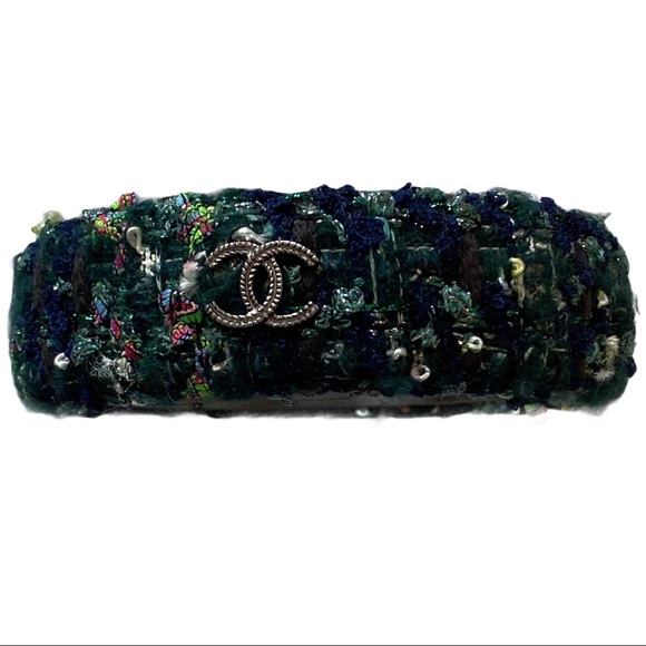 CHANEL 2013 Green Tweed Steel Bangle Bracelet - Picture 3 of 4